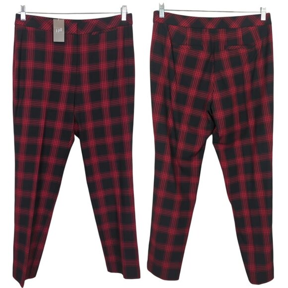 J. Jill Women’s Premium Bi-Stretch Plaid Pants Black Red Size 12P Petite NWT - Picture 1 of 15